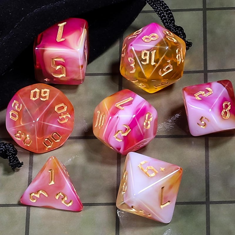 CiaraQ مجموعة نرد متعددة الأوجه لـ Dungeons and Dragons RPG MTG ألعاب الطاولة - مع 1 كيس نرد (وردي + أصفر) - Image 4